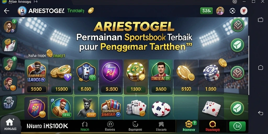 Tampilan antarmuka utama ARIESTOGEL yang menggambarkan taruhan olahraga.